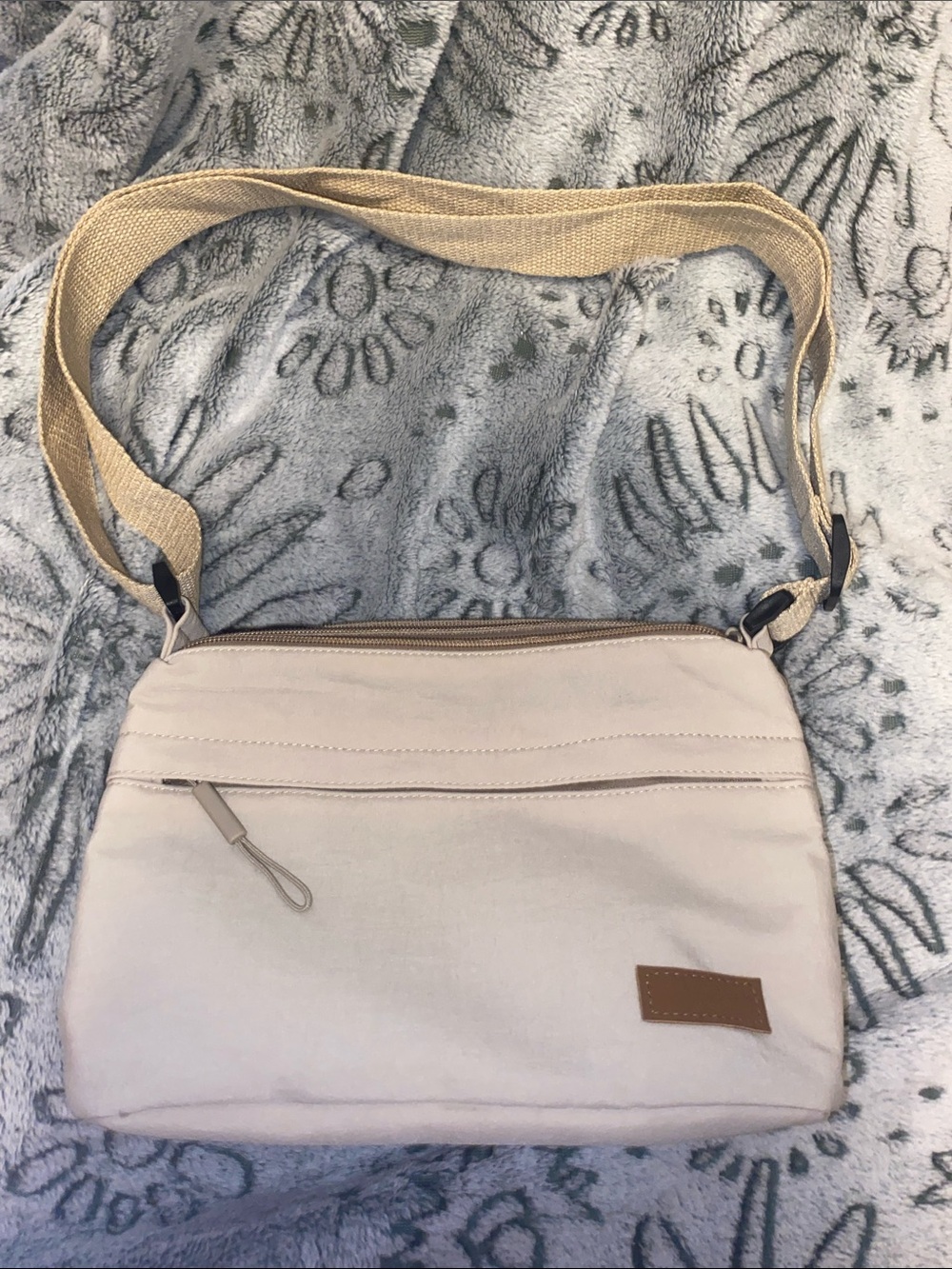 Neutral Cream Crossbody Bag with Woven Strap